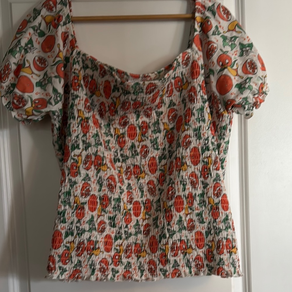 Disney Orange Bird White and orange Smocked Puff Sleeve Blouse